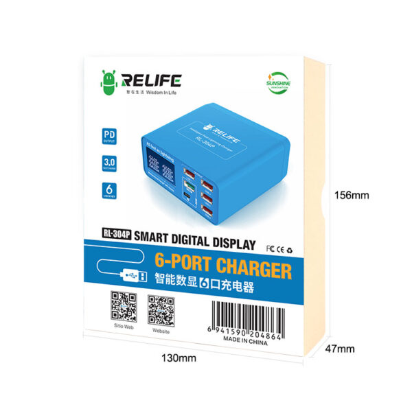 Cargador multiinterfaz RELIFE RL-304P USB QC3.0 PD3.0 con 6 salida