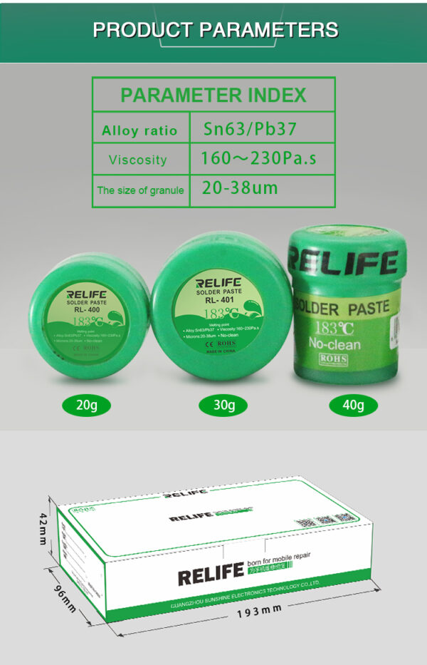 Estaño líquido para soldar móviles y tablets Relife RL-401 183° 40g